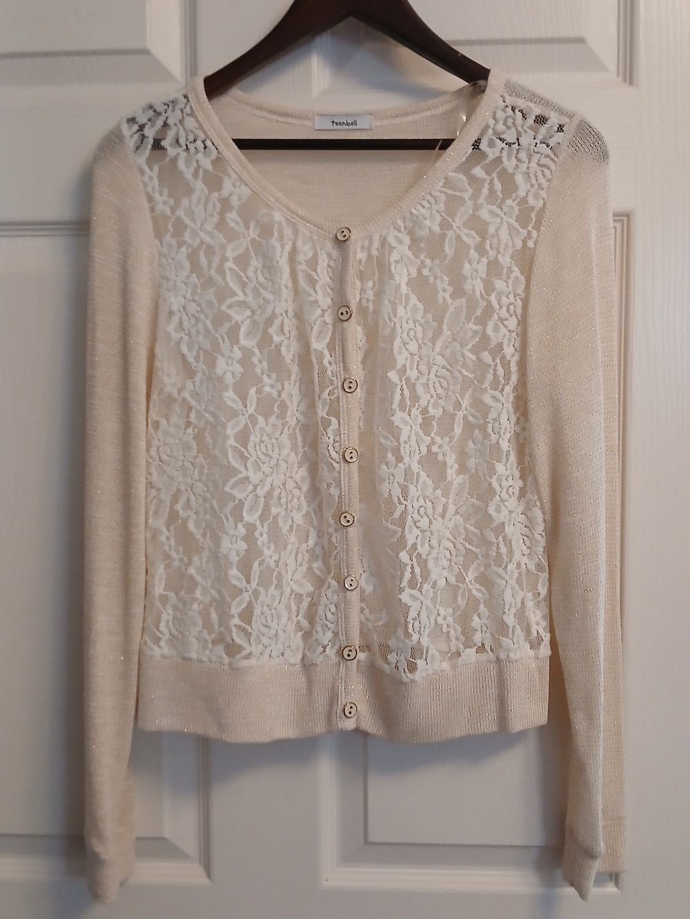 TeenBell Cream Lace Front Button Cardigan